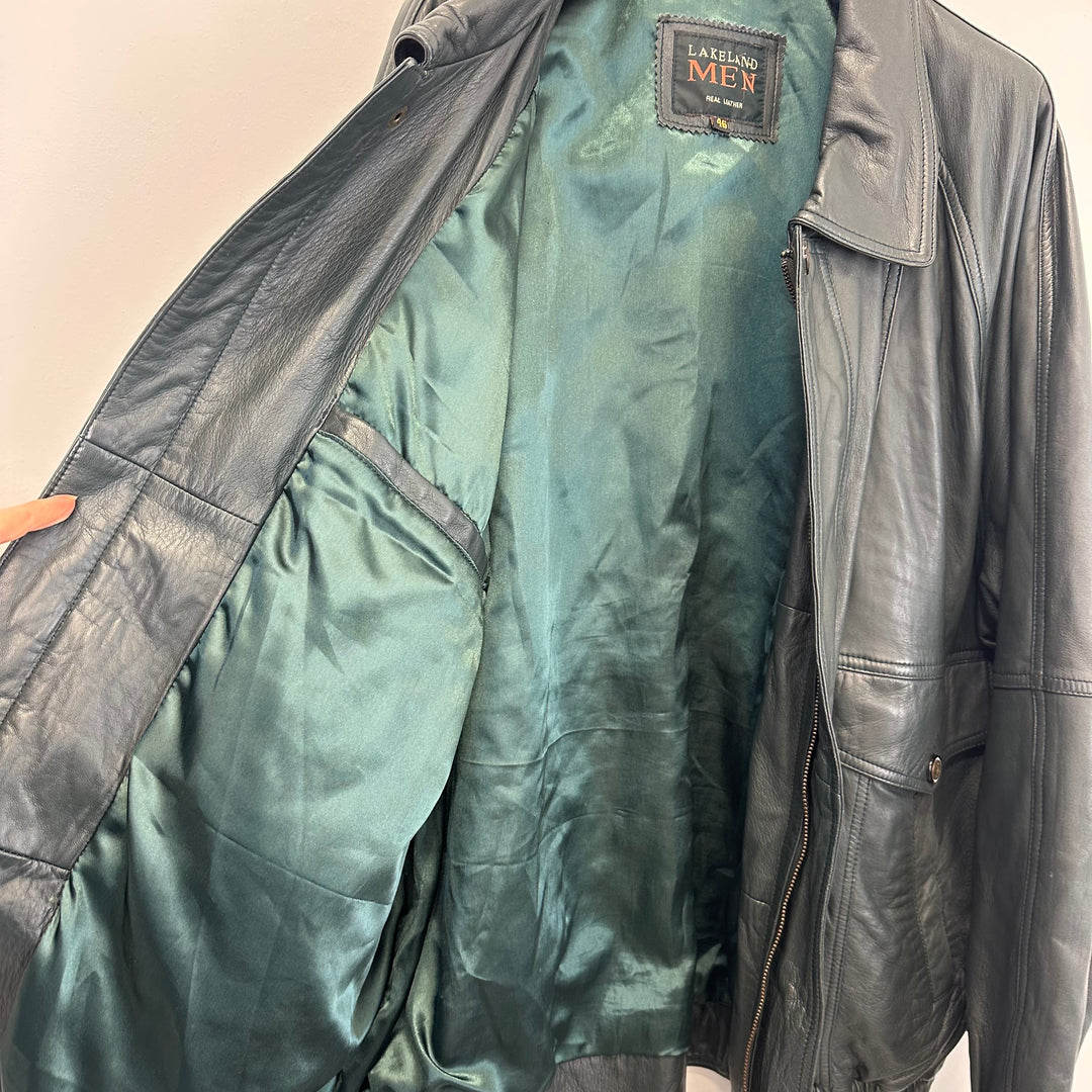 Premium Dark Green/Black Real Leather Jacket - XL