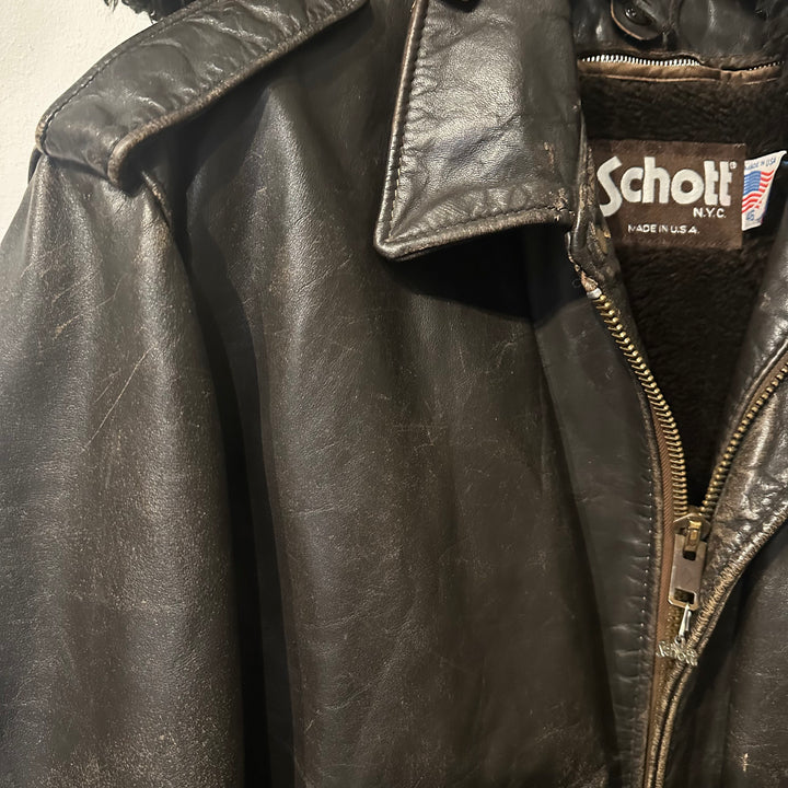 Schott Brown Leather Aviator - M