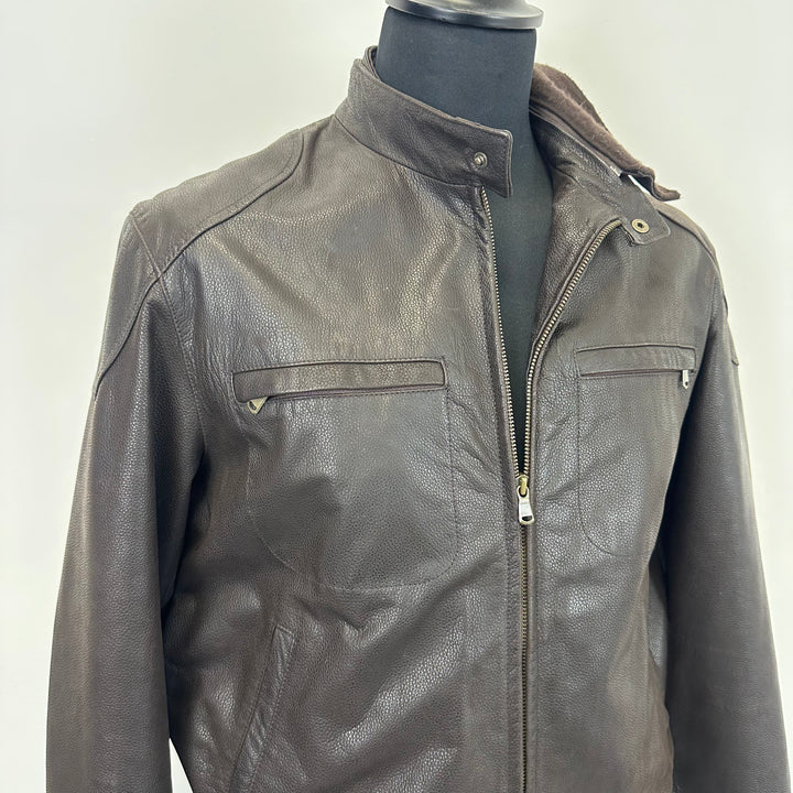 Premium Brown Leather Jacket with detachable Collar- M