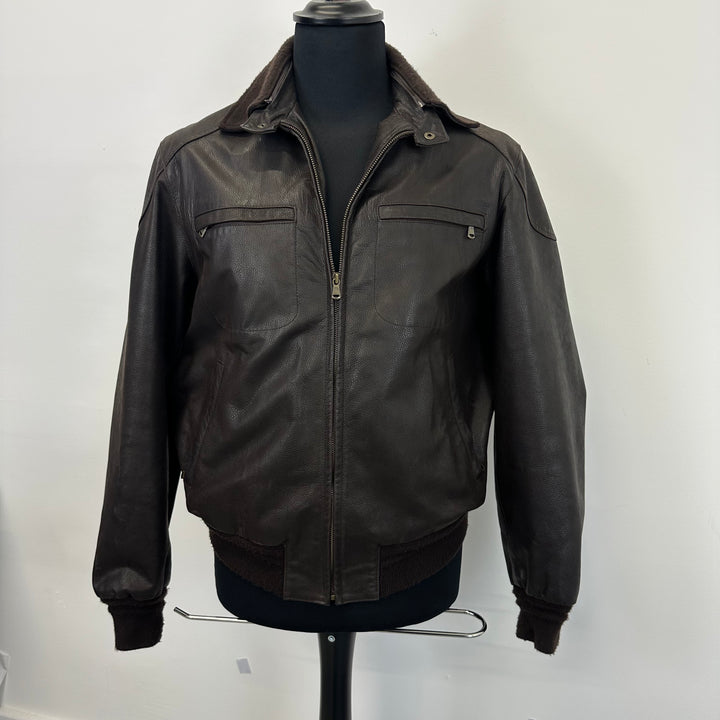 Premium Brown Leather Jacket with detachable Collar- M