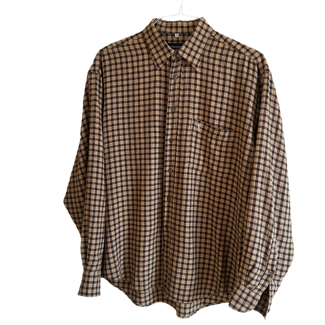 YSL Brown Check Cotton Flannel Oversized Shirt - UK8-14