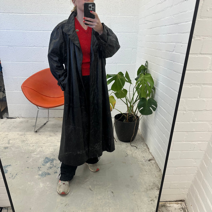 Premium black oversized leather duster - L