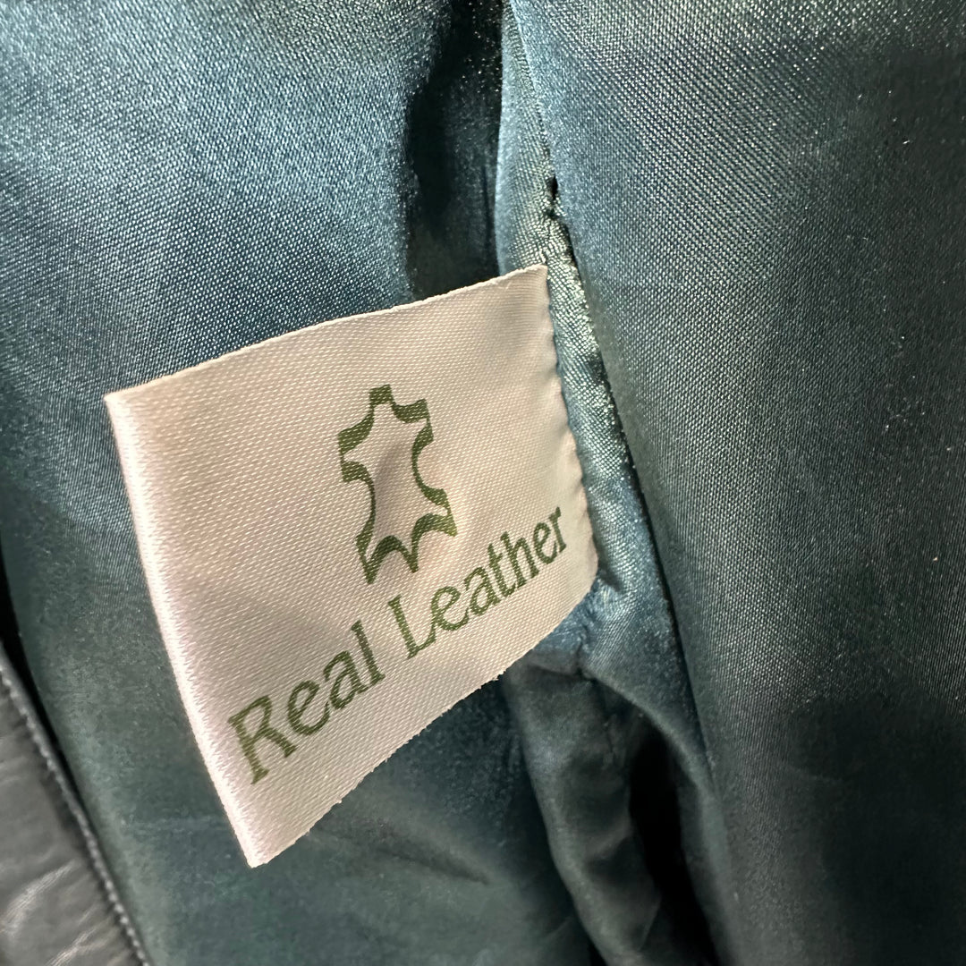 Premium Dark Green/Black Real Leather Jacket - XL