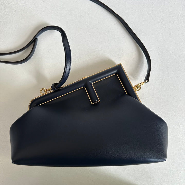 Fendi First Small leather navy clutch bag