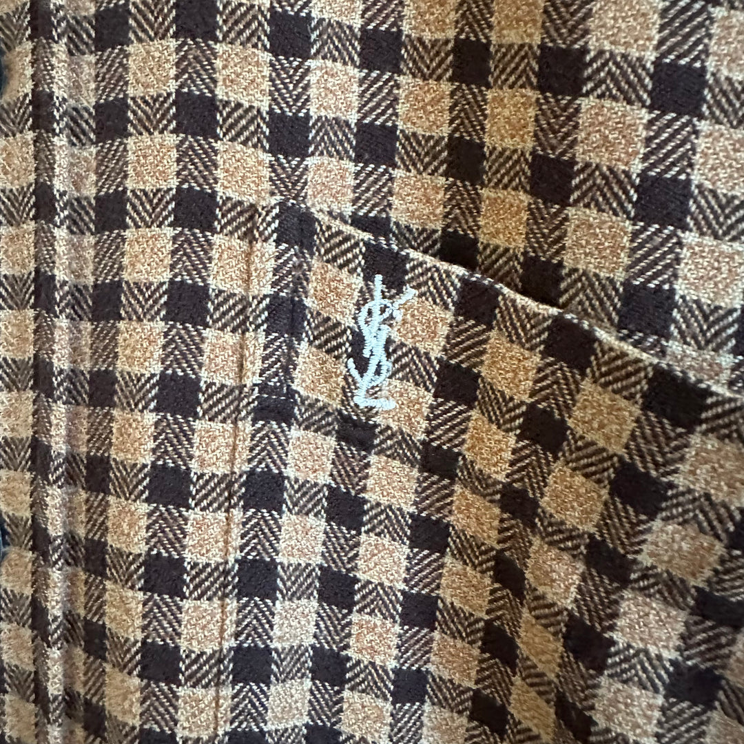 YSL Brown Check Cotton Flannel Oversized Shirt - UK8-14