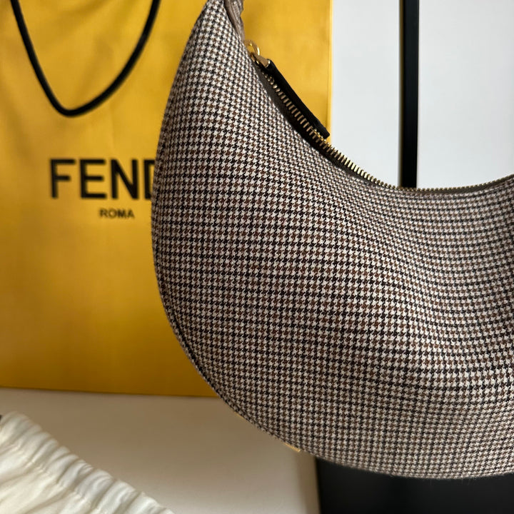 Fendi Fendigraphy Houndstooth & Leather Hobo bag - Small
