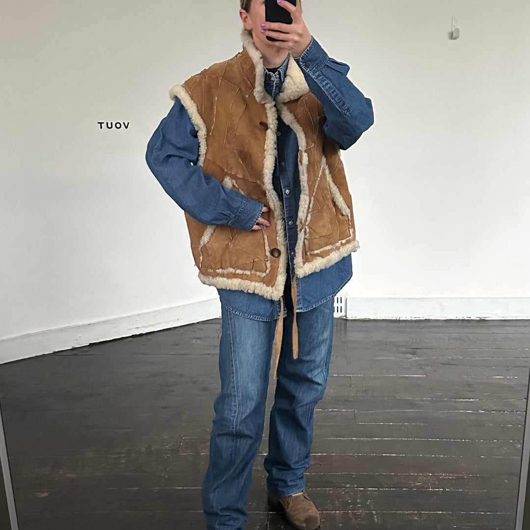 Real Shearling  and suede Oversized Gilet