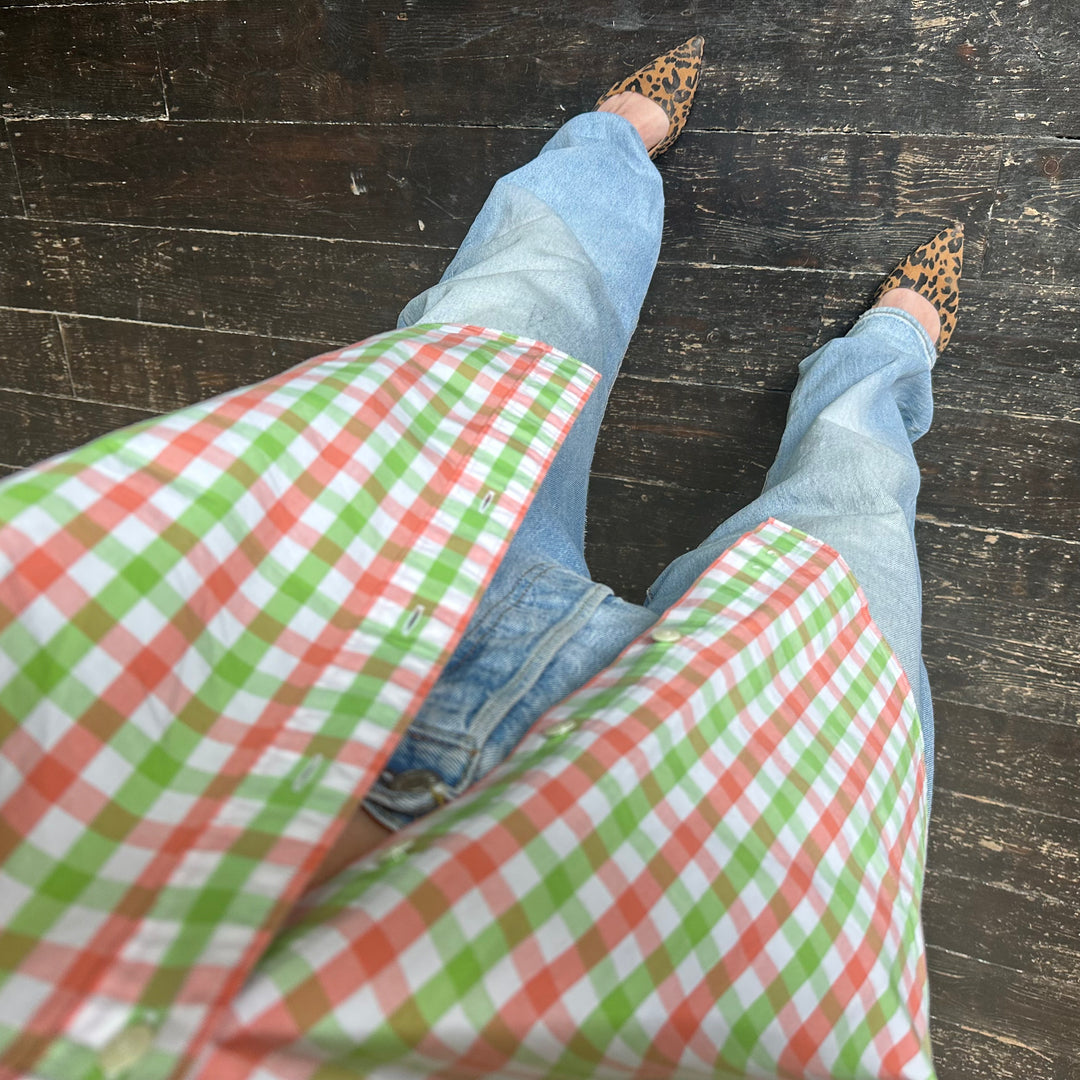 YSL Pink and Green Check cotton shirt - M
