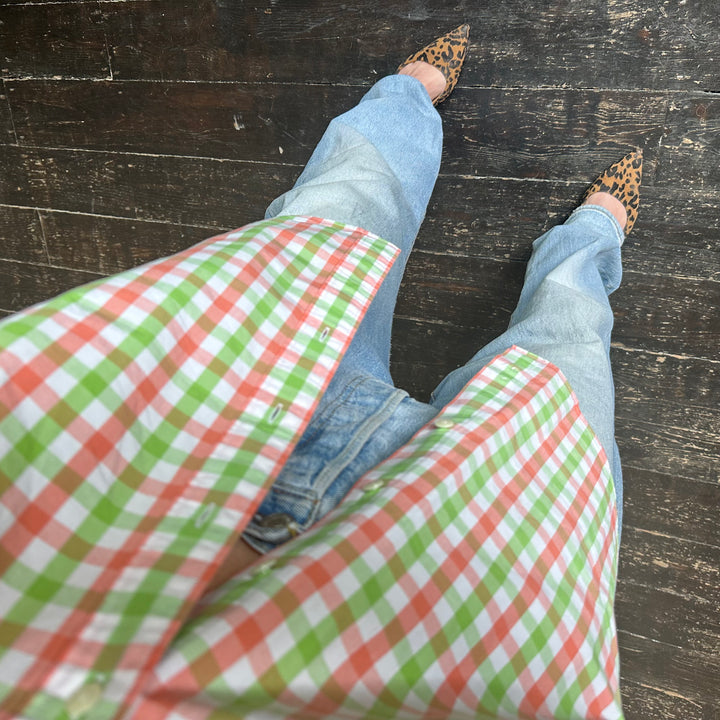 YSL Pink and Green Check cotton shirt - M