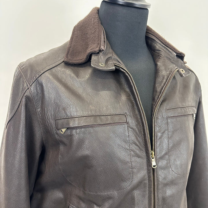 Premium Brown Leather Jacket with detachable Collar- M