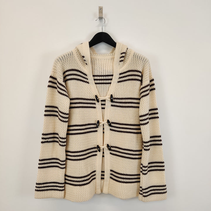 Vintage Hooded stripe Wool Blend Cardigan - L
