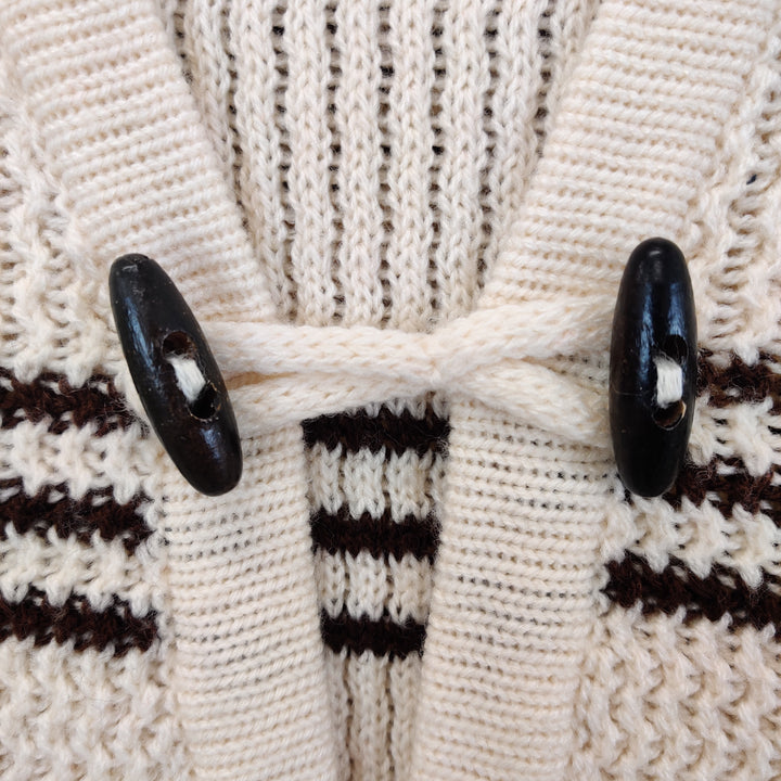 Vintage Hooded stripe Wool Blend Cardigan - L