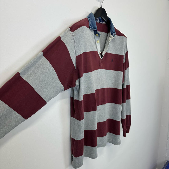Polo by RL Berry Grey stripe Rugby Jersey Top - L