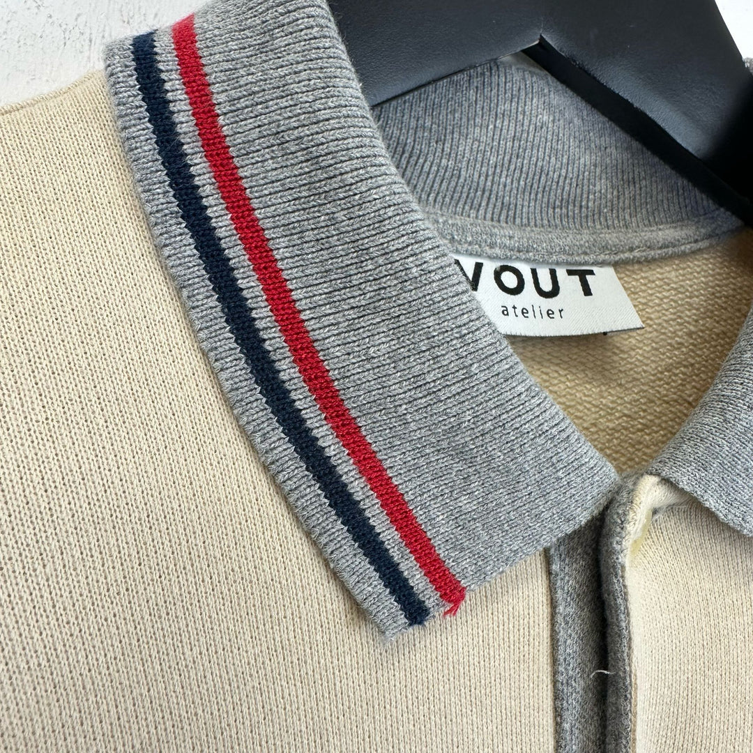 Beige Rugby Jersey Top with Rib collar - L