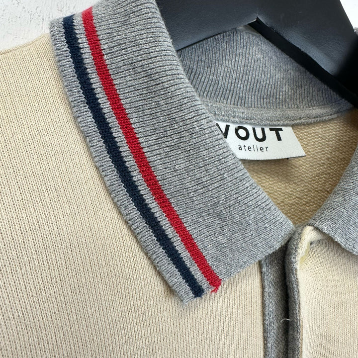 Beige Rugby Jersey Top with Rib collar - L