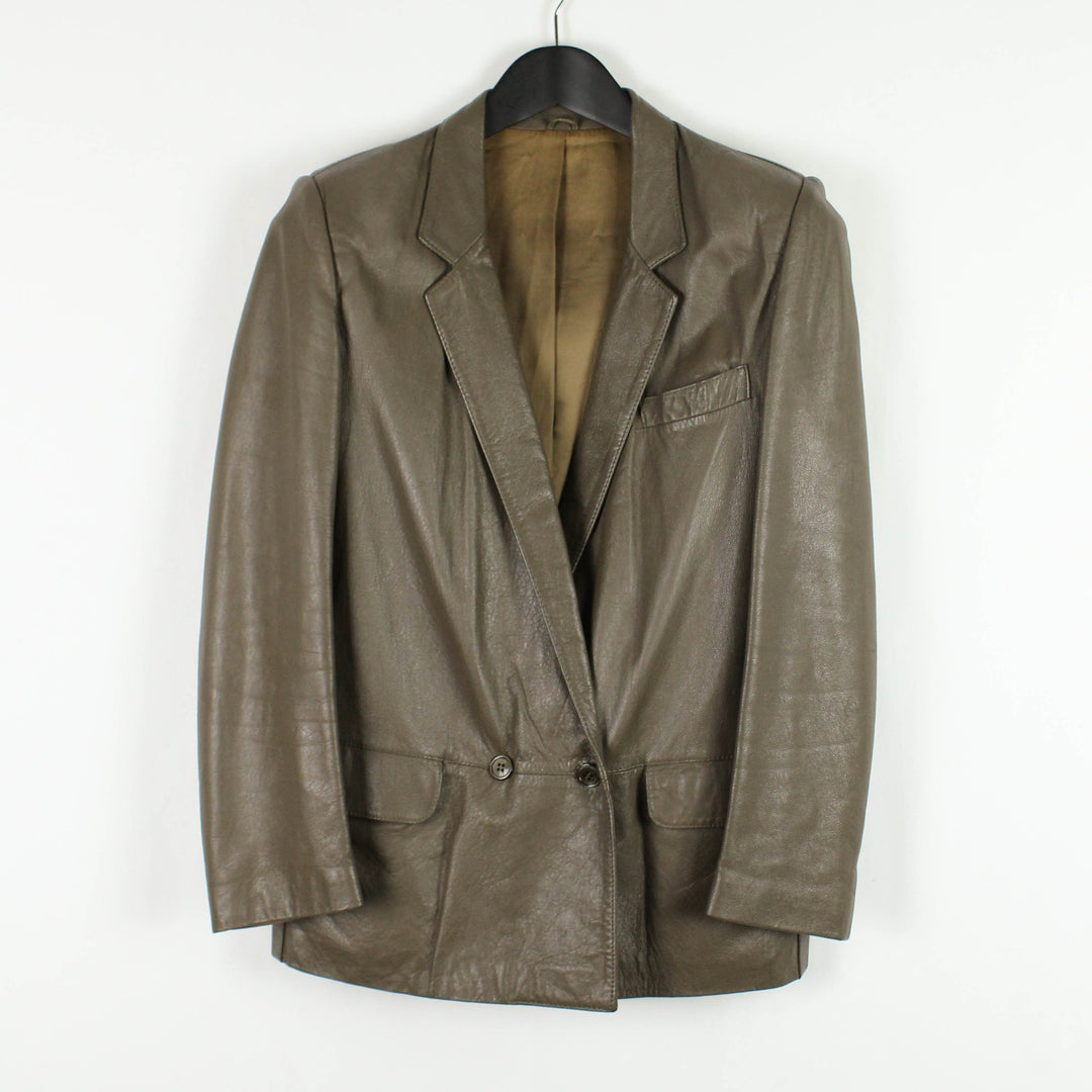 90s brown leather double breasted blazer - M