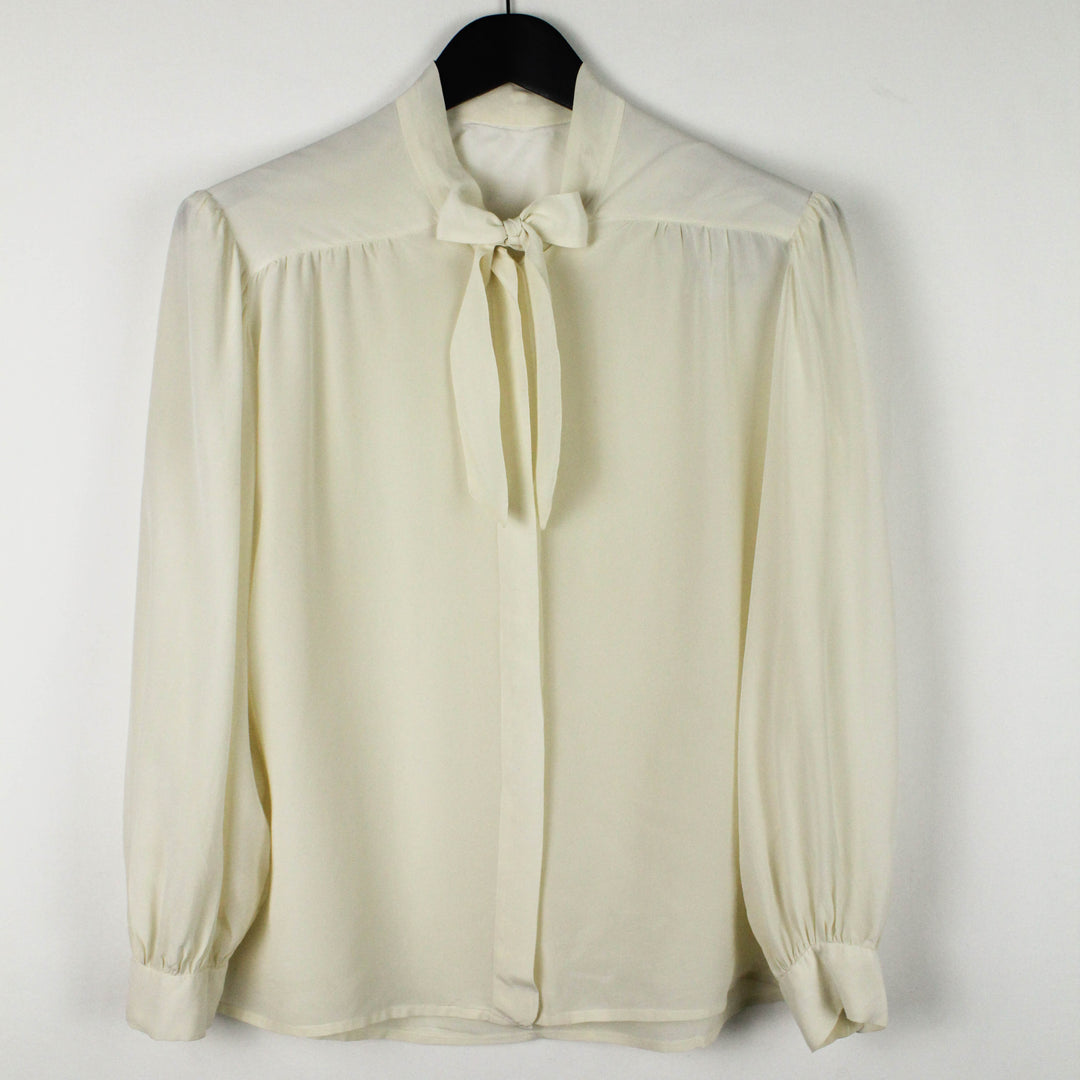 Vintage off-white silk tie neck blouse, UK 10