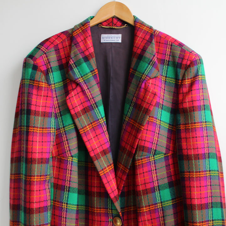 Givenchy pink and green 80s tartan oversized blazer - Size L