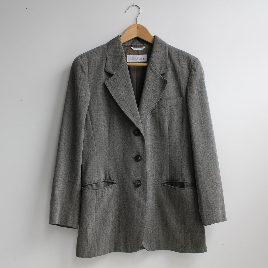 Max Mara grey black white stripe weave pure wool blazer - Size M