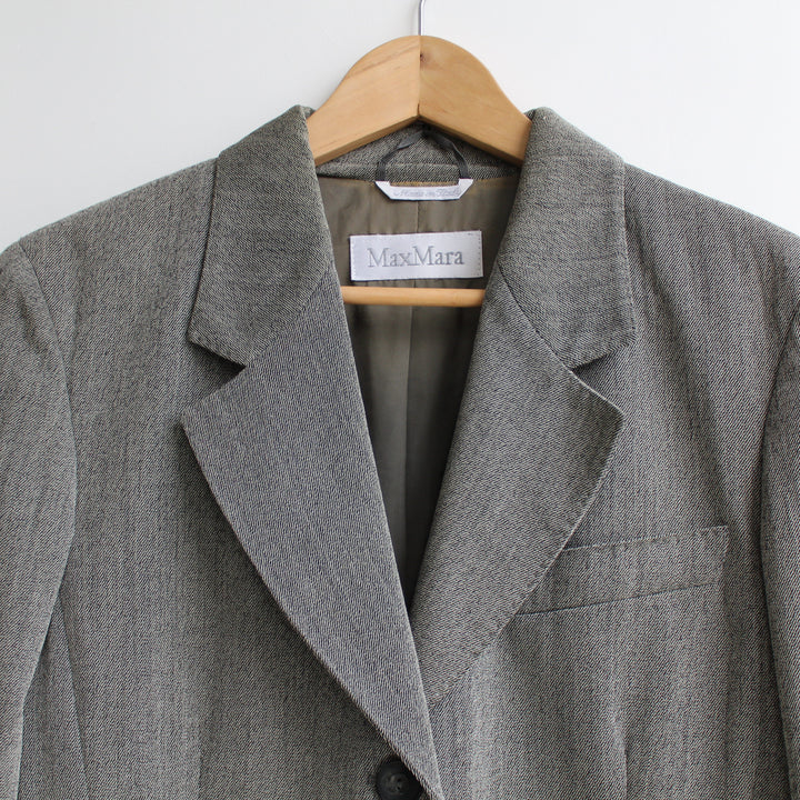 Max Mara grey black white stripe weave pure wool blazer - Size M