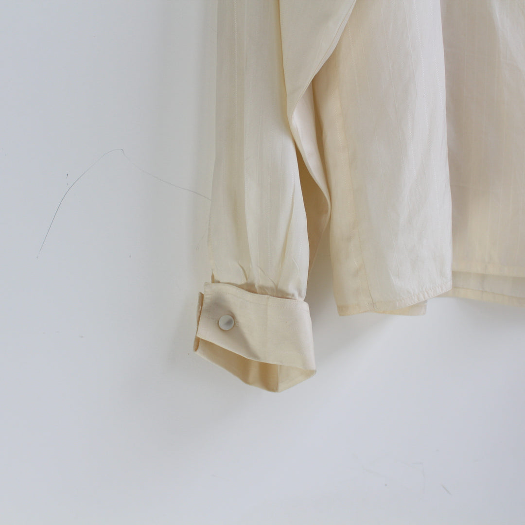 Max Mara cream Ivory pure silk stripe long sleeve folded extra button placket with cuff links and shoulder pads