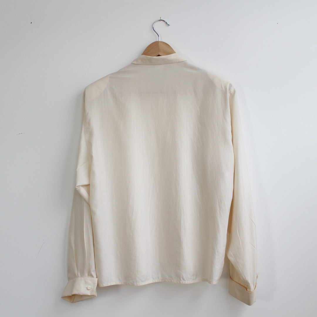 Max Mara cream Ivory pure silk stripe long sleeve folded extra button placket with cuff links and shoulder pads