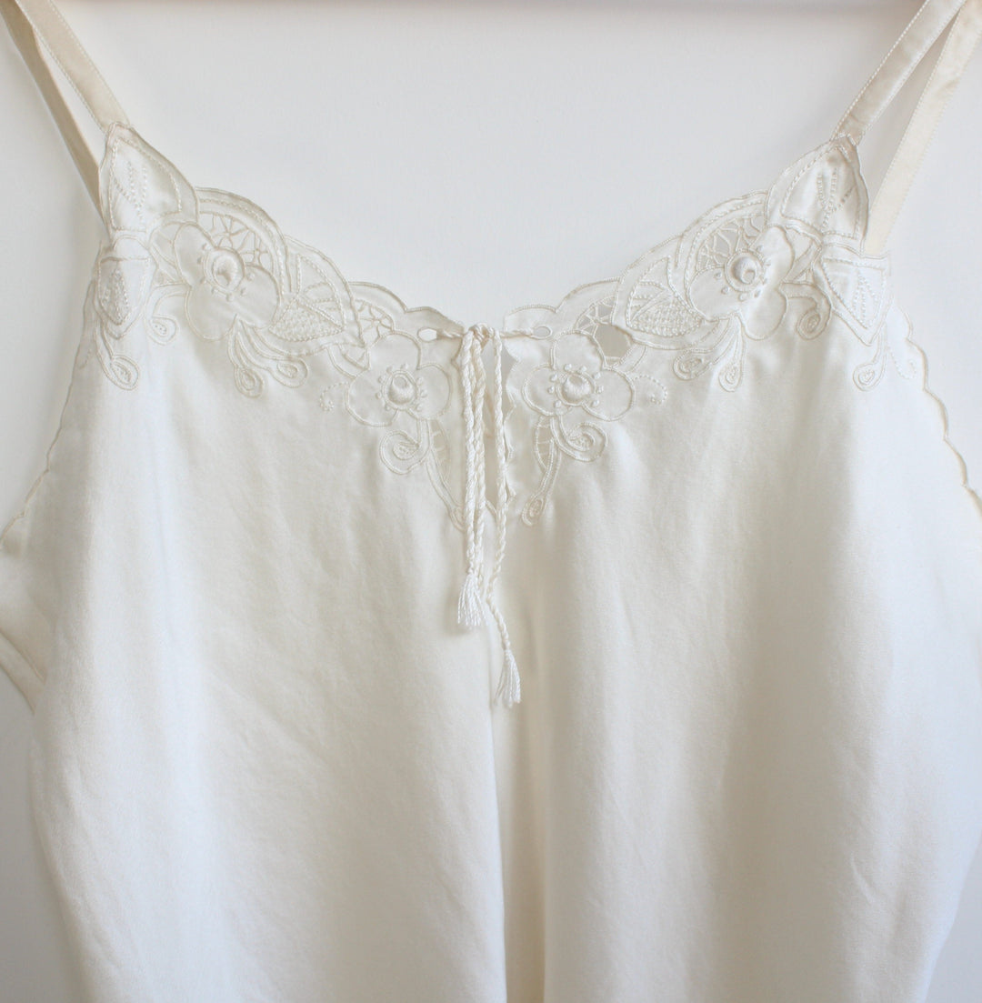 Ivory silk embroidery neckline tie silk cami - S