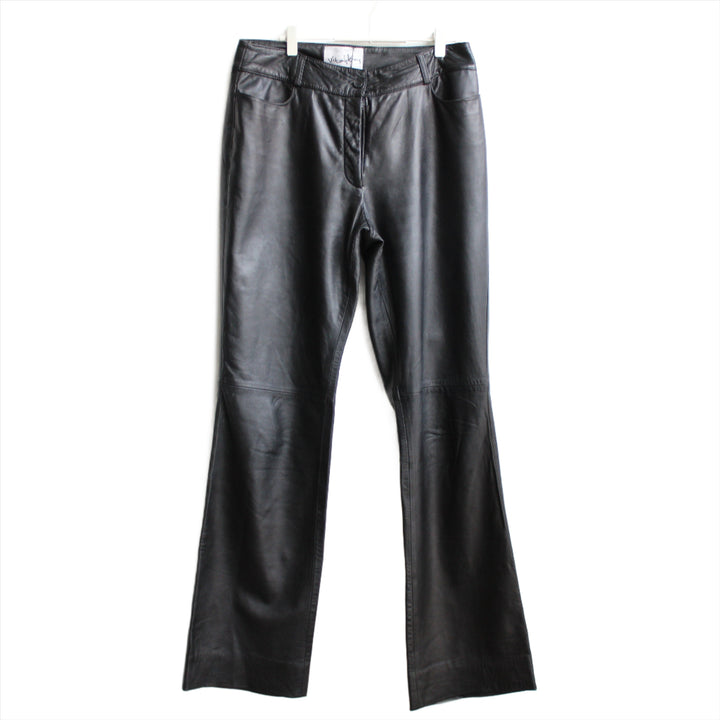 Real Leather Black Kick Flare Trousers - M