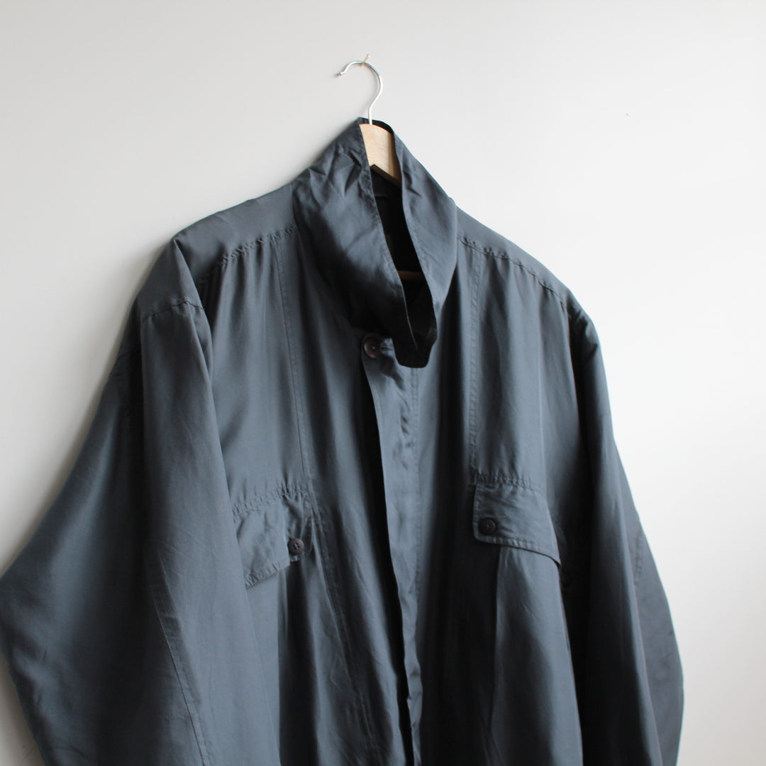 1980s Silk Bomber Jacket By Leader in Grey/Green - L
