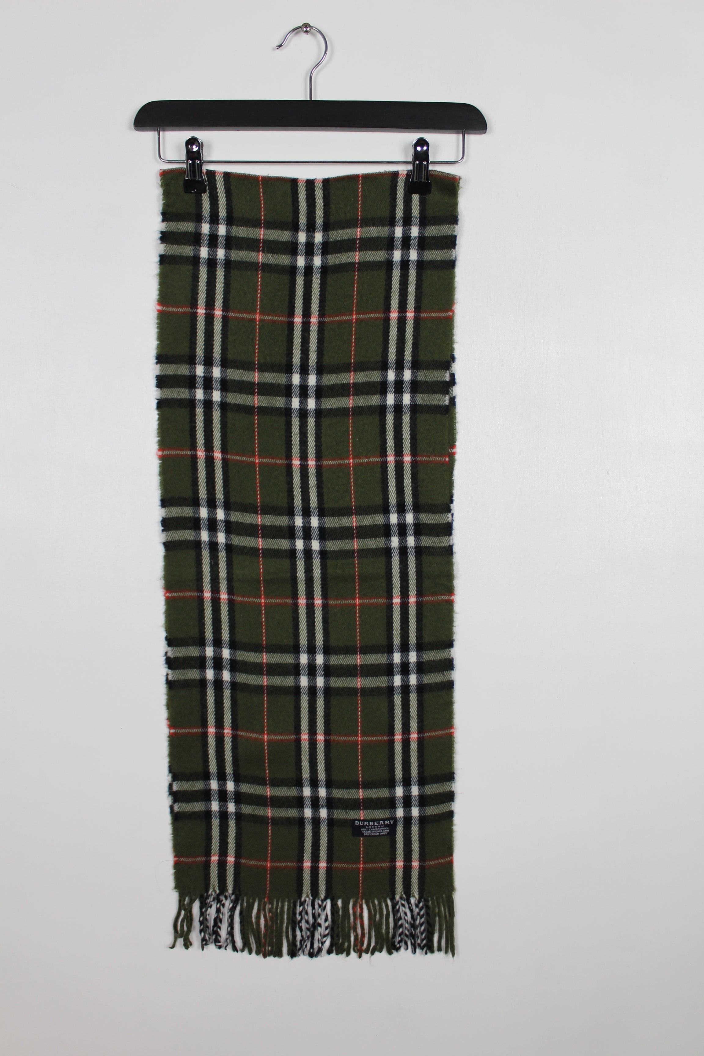 VINTAGE 90S DARK GREEN BURBERRY LAMBSWOOL SCARF - VOMA781 – VOUT
