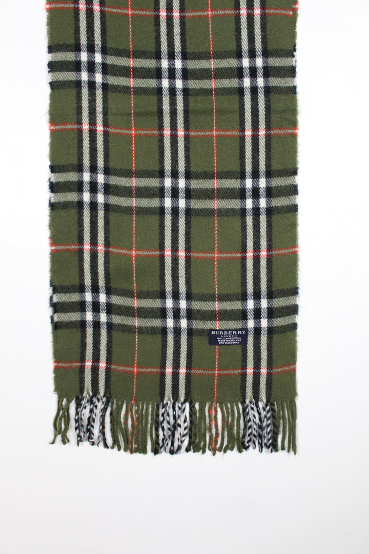 VINTAGE 90S DARK GREEN BURBERRY LAMBSWOOL SCARF - VOMA781