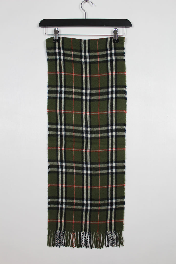 VINTAGE 90S DARK GREEN BURBERRY LAMBSWOOL SCARF - VOMA781