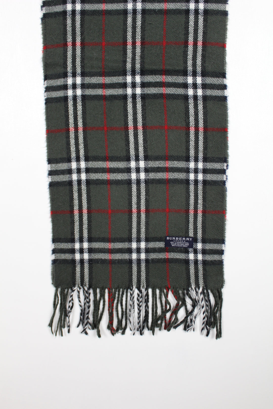Vintage 90s Burberry Dark Grey Nova Check Lambswool Scarf - VOMA776