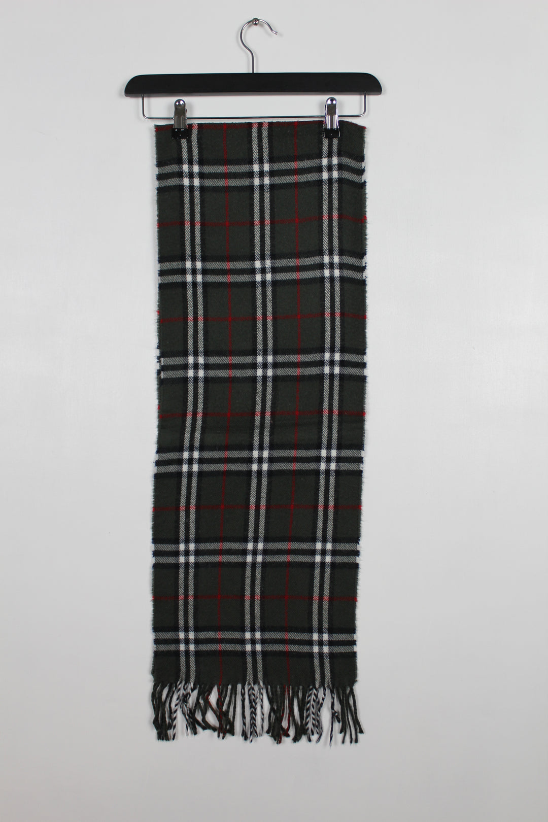 Vintage 90s Burberry Dark Grey Nova Check Lambswool Scarf - VOMA776