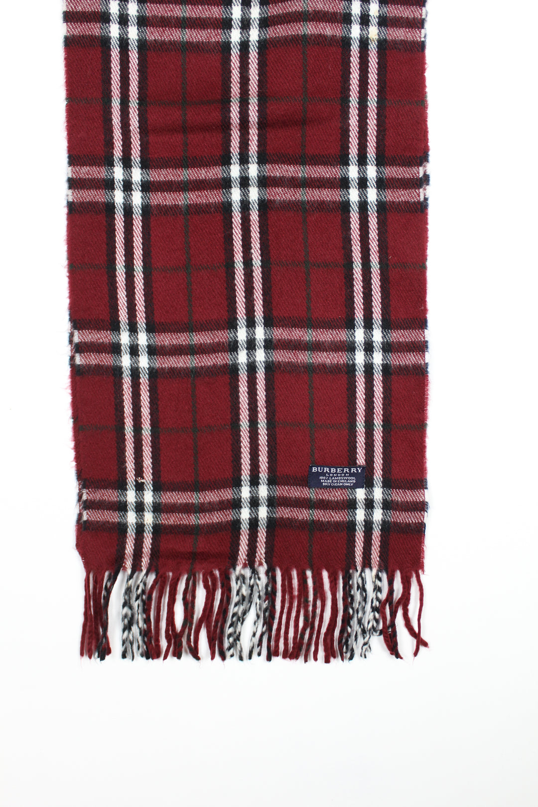 Vintage 90s Burberry Burgundy Nova Check Lambswool Scarf - VOMA783