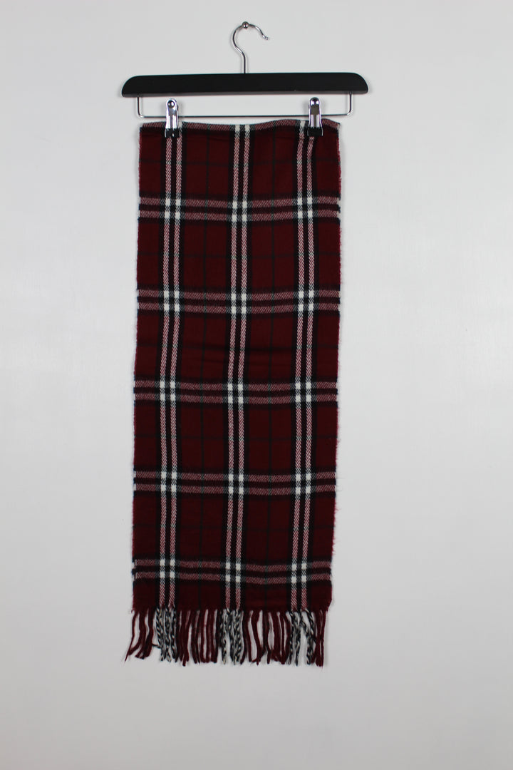 Vintage 90s Burberry Burgundy Nova Check Lambswool Scarf - VOMA783