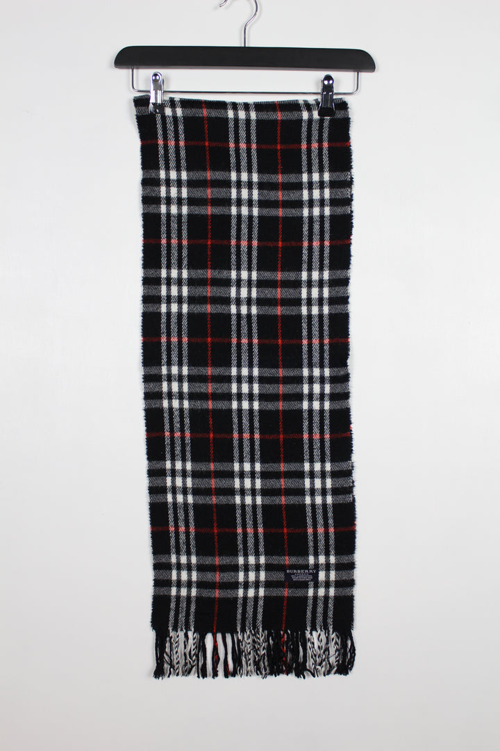 Vintage 90s Burberry Black Nova Check Lambswool Scarf - VOCA056
