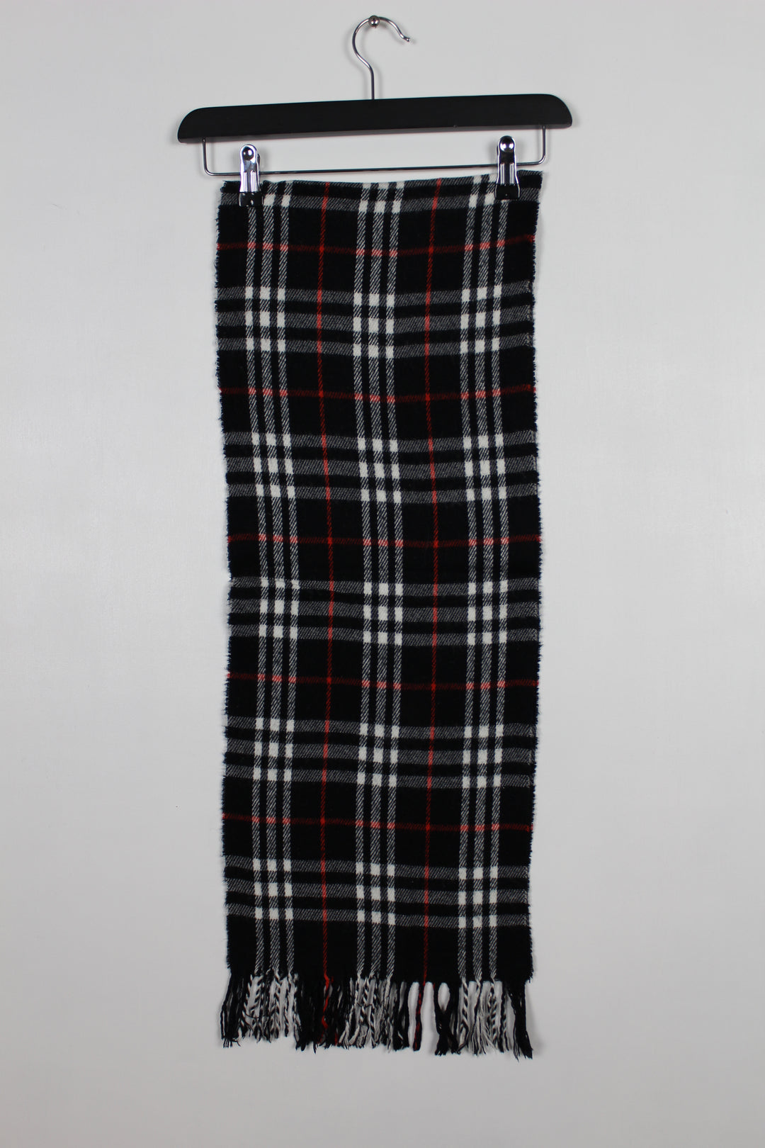 Vintage 90s Burberry Black Nova Check Lambswool Scarf - VOCA056