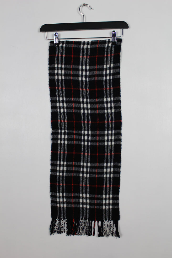 Vintage 90s Burberry Black Nova Check Lambswool Scarf - VOCA056