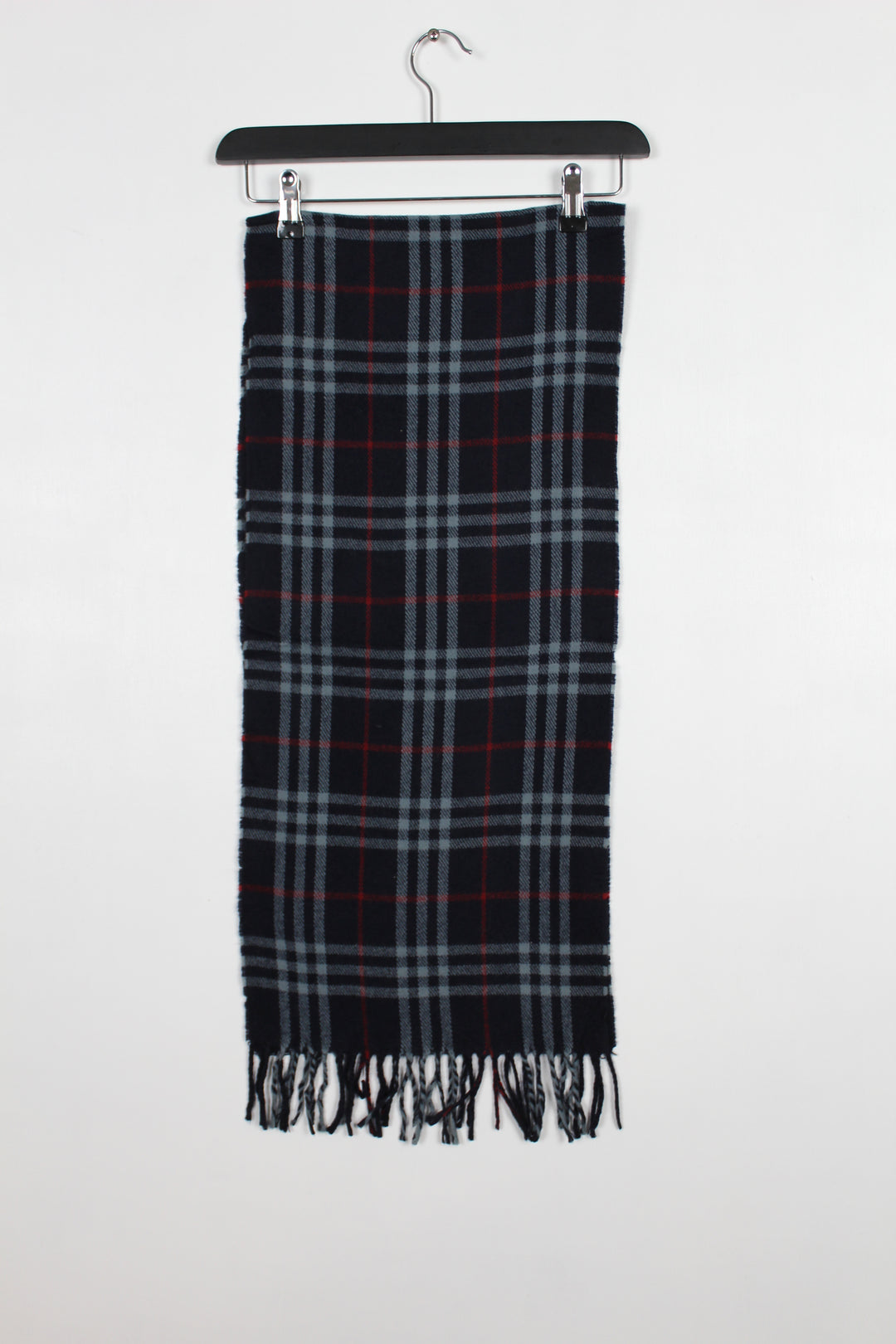 Vintage 90s Burberry Navy Blue Nova Check Lambswool Scarf - VOMA809