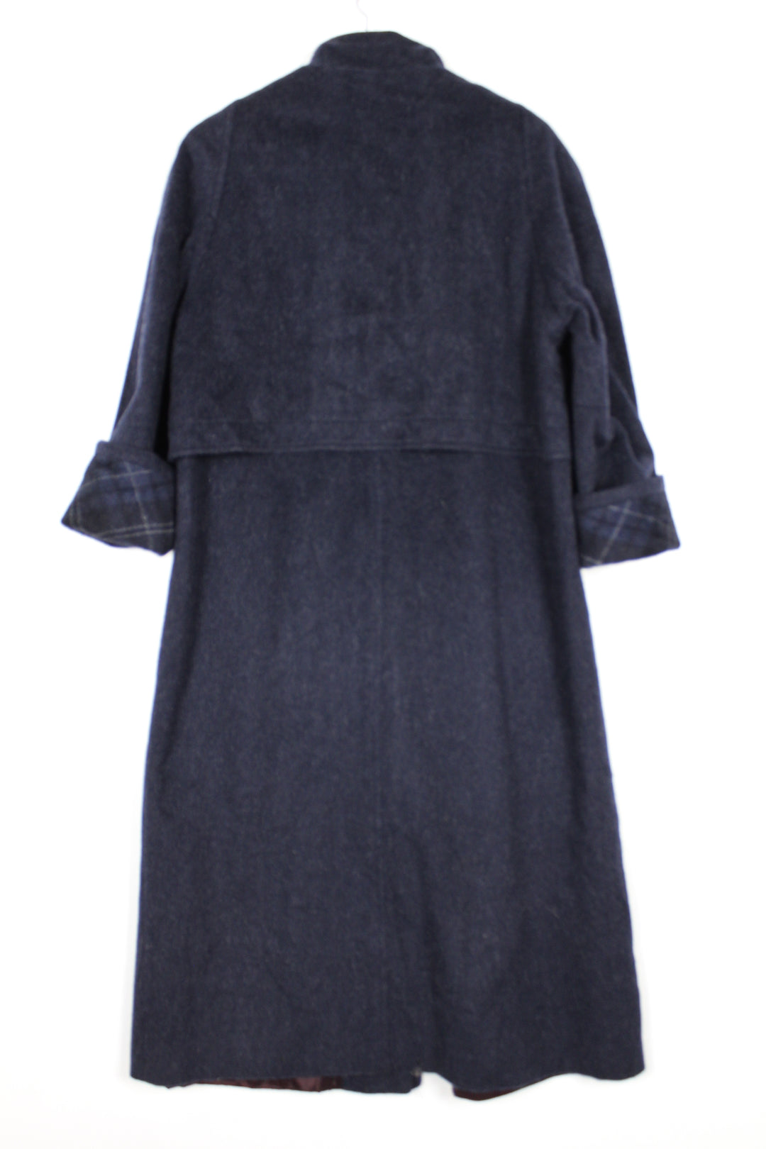 Vintage 80/90s Navy Grey Fleck Alpaca Wool Single Breasted Long Coat Stand Collar Size
