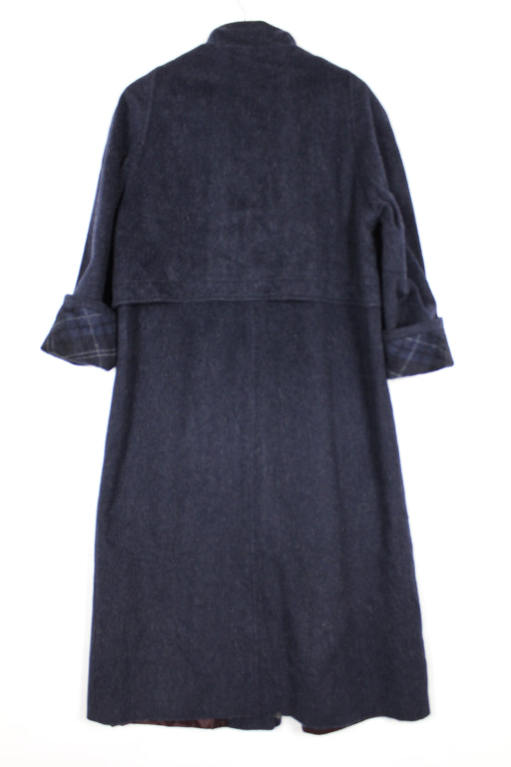 Vintage 80/90s Navy Grey Fleck Alpaca Wool Single Breasted Long Coat Stand Collar Size