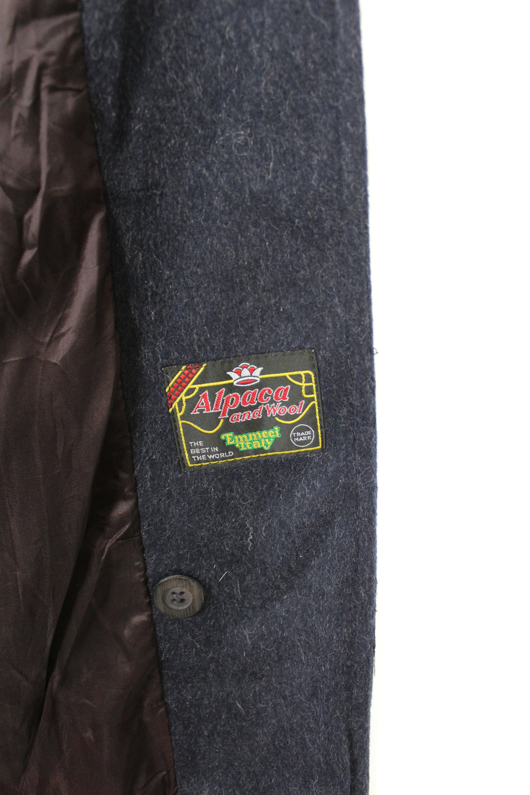 Vintage 80/90s Navy Grey Fleck Alpaca Wool Single Breasted Long Coat Stand Collar Size