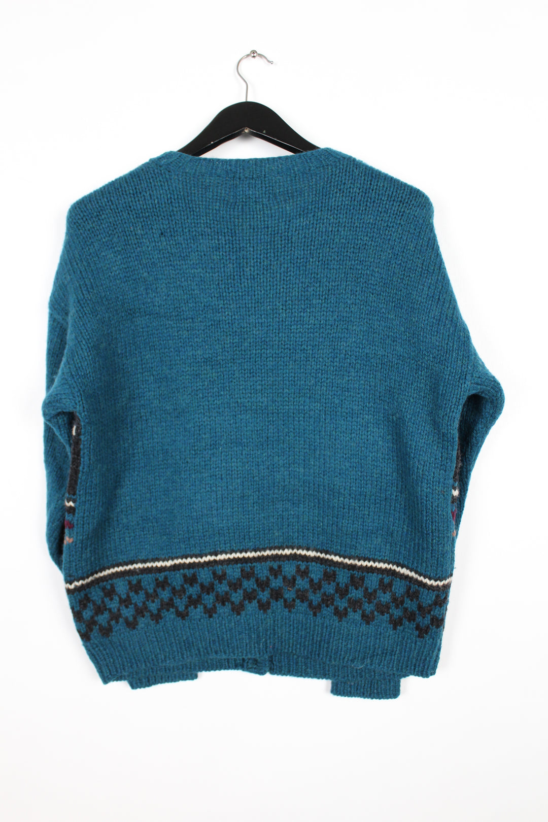 Vintage 80s 90s Woolrich Teal Green & Black Sheep Wool Cardigan Size Large