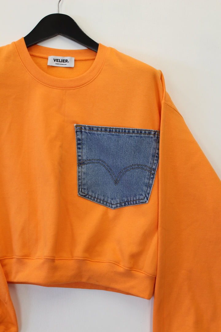 VELIER. RE/WORK Orange Cotton Cropped Sweatshirt