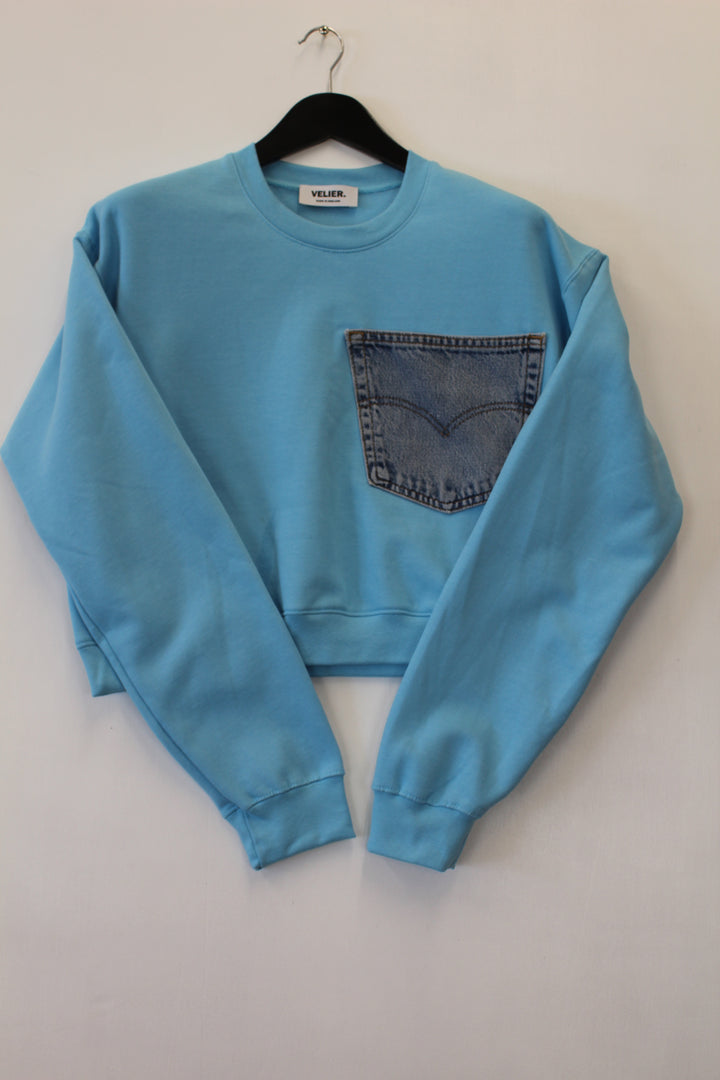 VELIER. RE/WORK Baby Blue Cotton Cropped Sweatshirt