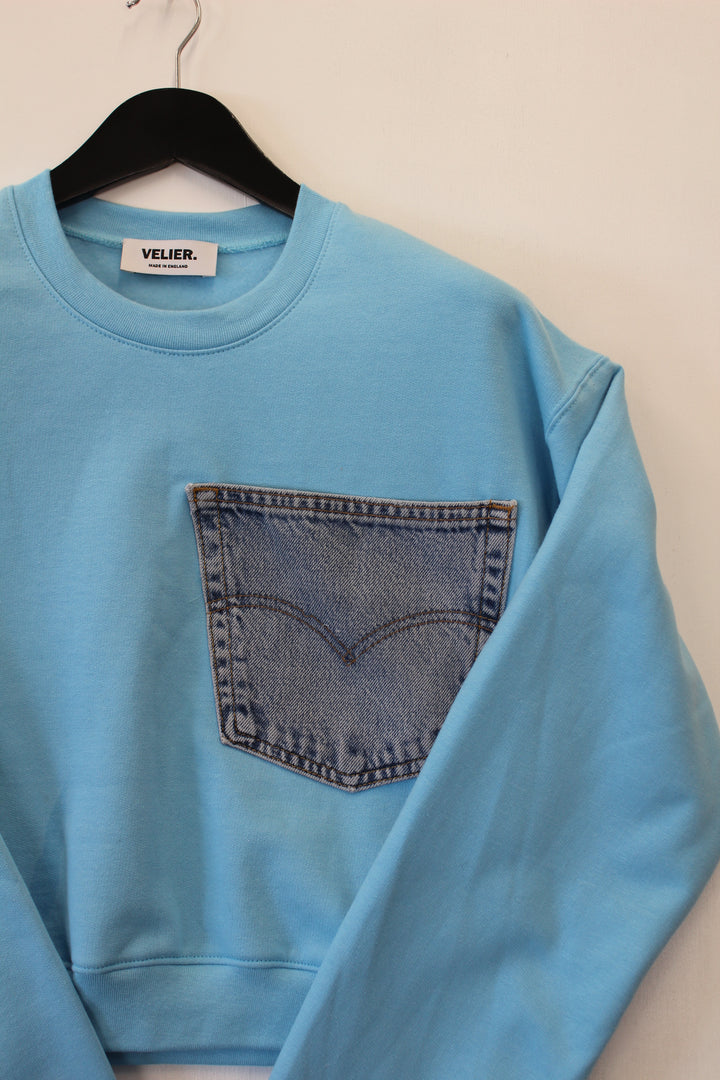VELIER. RE/WORK Baby Blue Cotton Cropped Sweatshirt