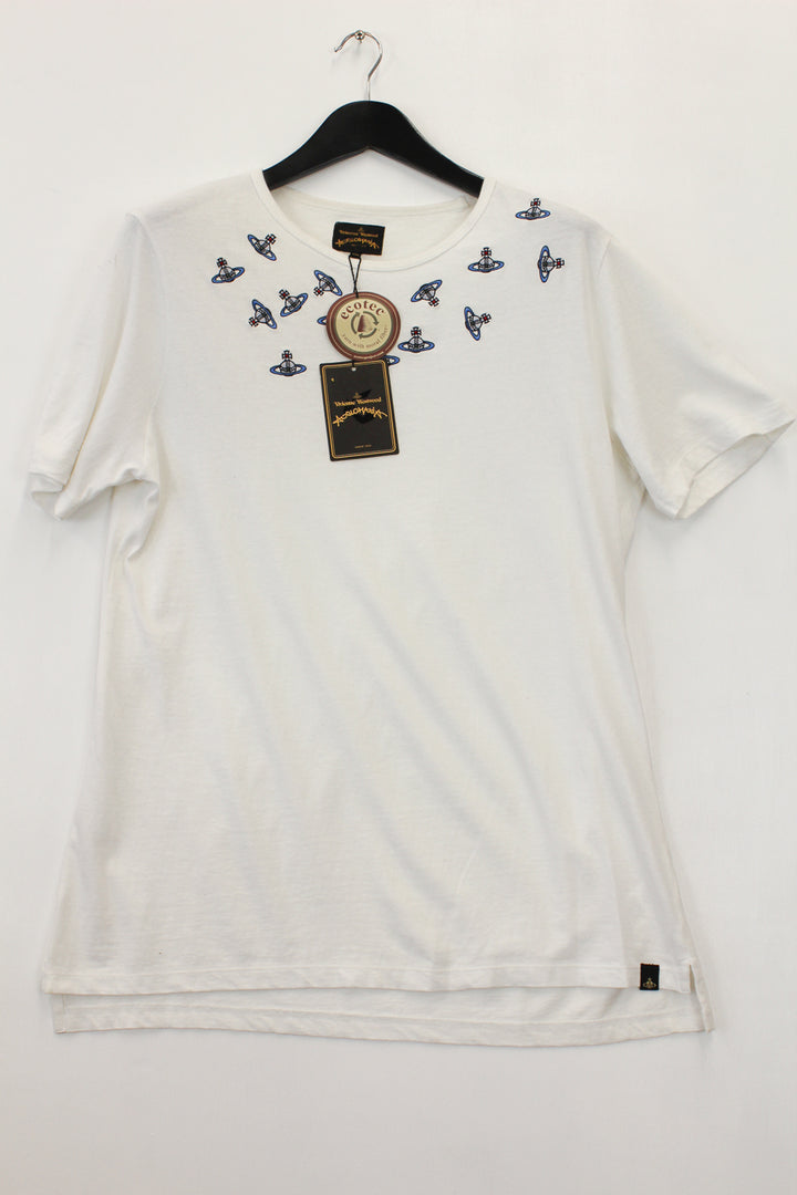 Vivienne Westwood Anglomania Crazy Orbs White Embroidered Logo T-Shirt