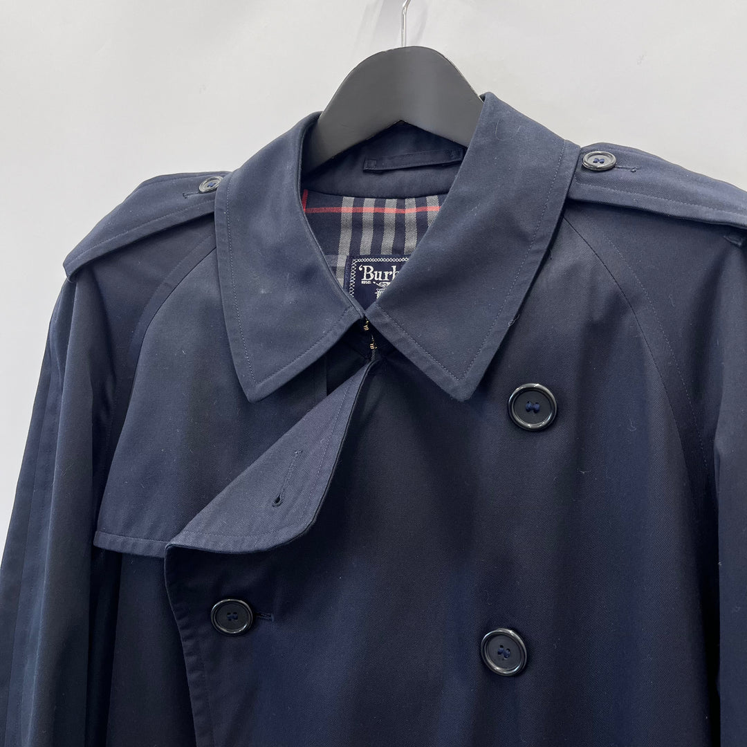 Burberry Navy Blue Belted Trench Coat - M