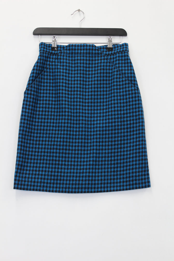 Blue and black Marella check houndstooth mini wool skirt,